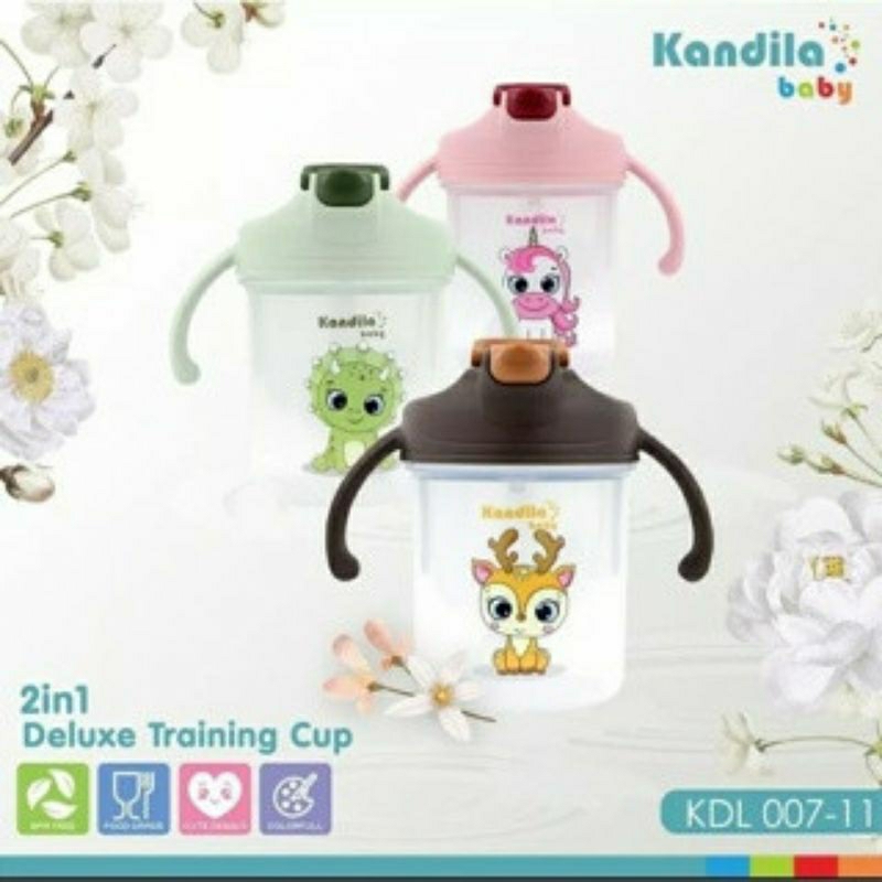 KDL 007 Kandila 2in1 Deluxe Training Cup Latihan Minum Bayi 300ML KDL007-11 | KDL007 Kandila Baby De
