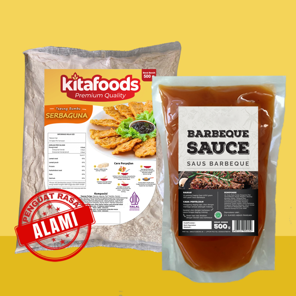 

PAKET COLLAB TEPUNG SERBAGUNA KITAFOODS 500gr X BBQ SAUCE 500gr SELERAFOOD
