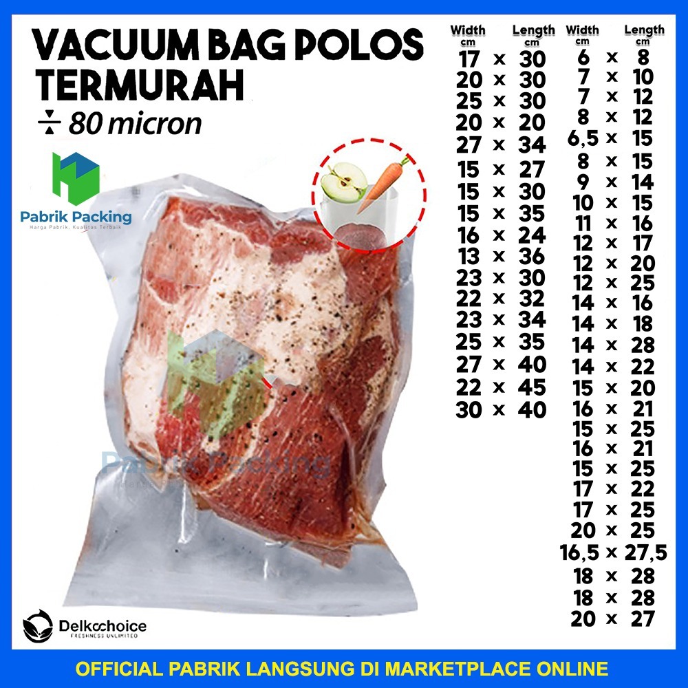 PLASTIK VACUUM DELKOCHOICE GROSIR / VACUM BAG POLOS / PLASTIK VAKUM MAKANAN POLOS VARIAN SATUAN