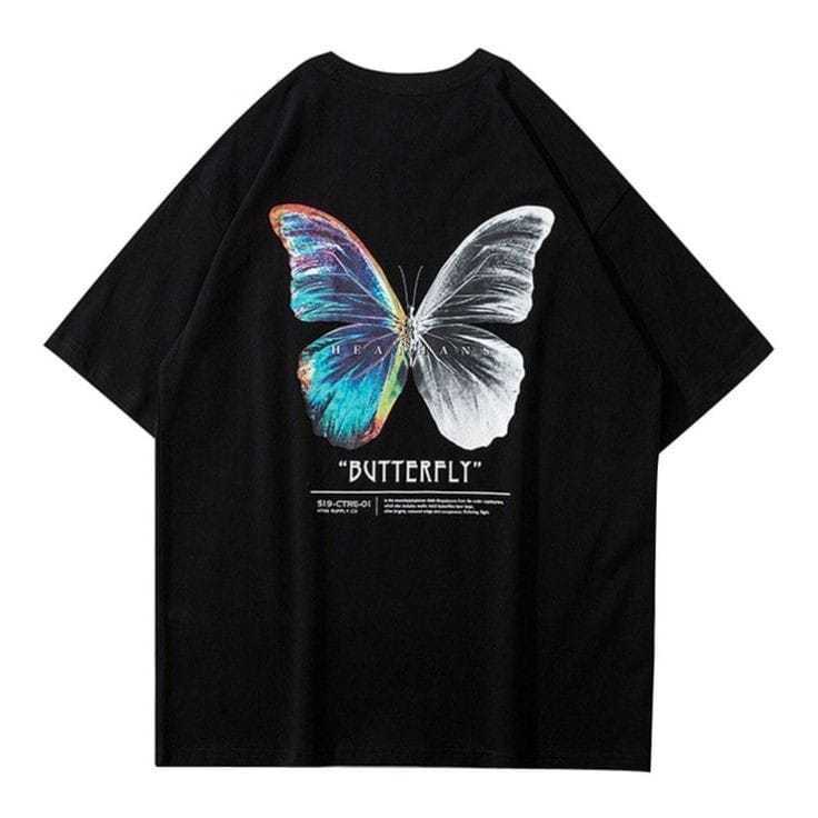 KAOS T-SHIRT SHIRT BUTTERFLY KUPU-KUPU HITAM PRIA WANITA UNISEX