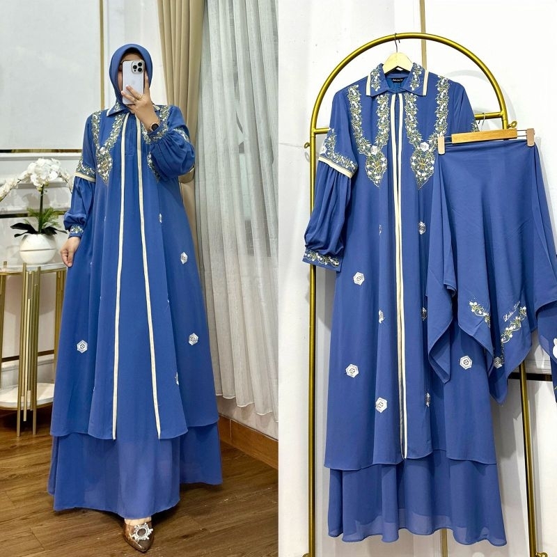 Gamis Moana Set Hijab Terbaru Dress Wanita Edisi Lebaran Fashion Muslim Kekinian