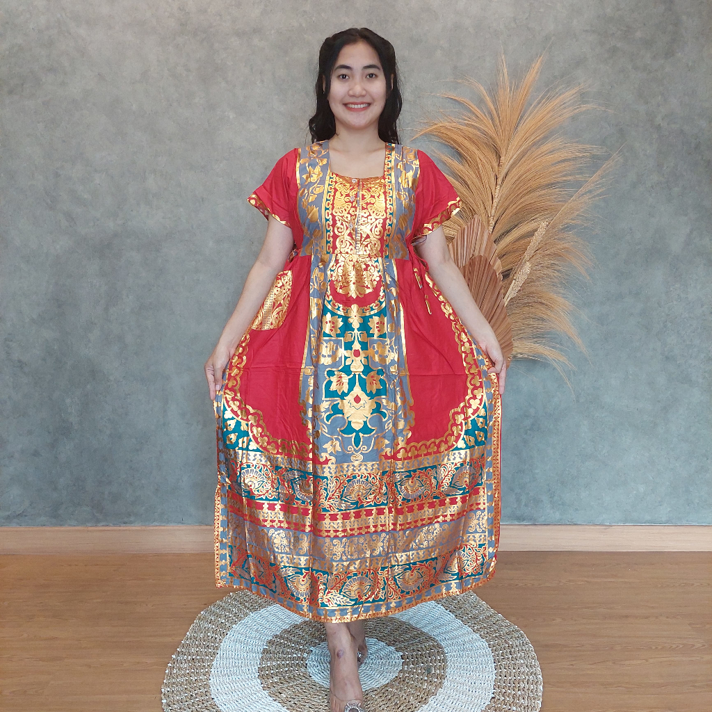 Kartika Batik Home Dress Foil Jodha  0078 Longdress Tali 4 Lengan Pendek Rayon Premium Busui Hijab F