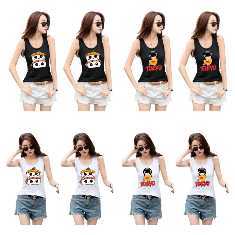 SINGLET WANITA GAMBAR SUSHI & GAMBAR TOKYO/SINGLET WANITA UKURAN L & XL