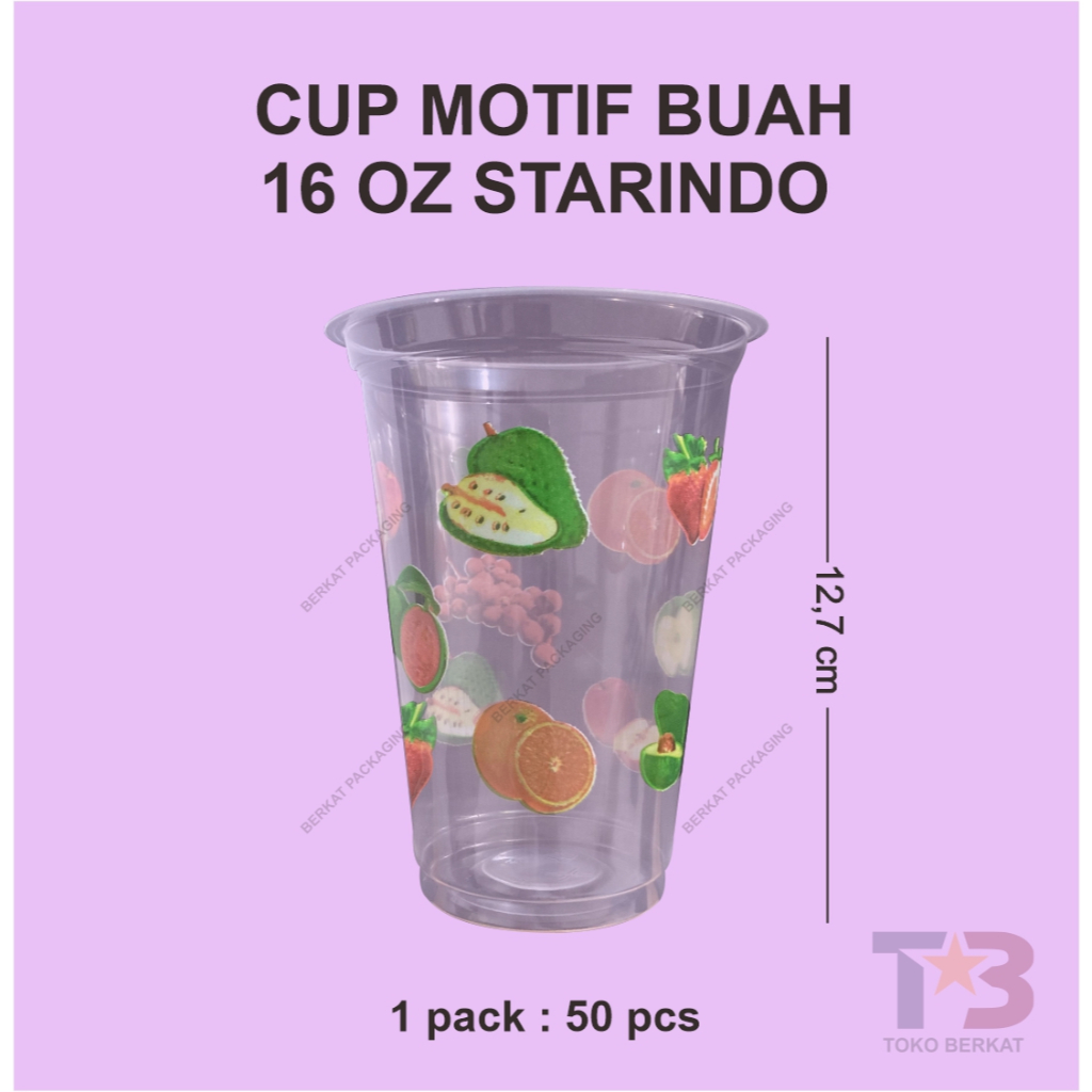 Cup Plastik 16oz  MOTIF BUAH isi 50 pcs TANPA TUTUP / Cup Ice 480ml / Cup Es Teh Jumbo / Gelas Plast