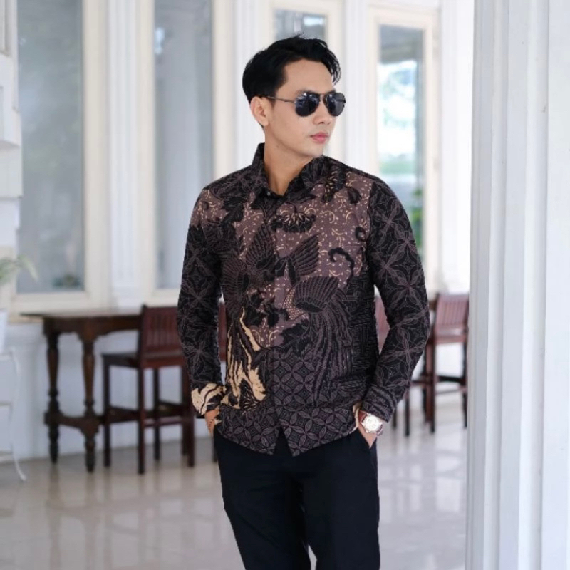 Kemeja Batik Pria Hem Lengan panjang slimfit modern terbaru full Furing motif trendy kekinian anak m