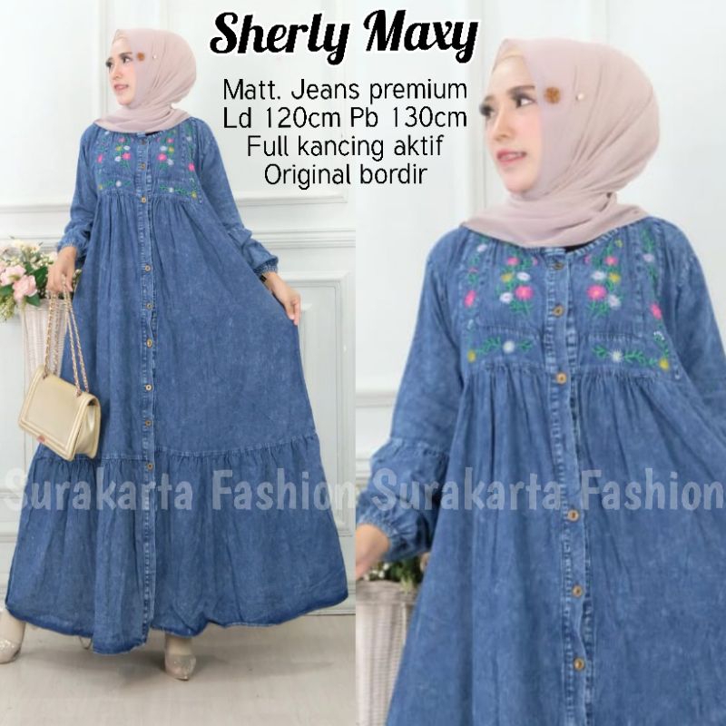 Gamis Jeans Jumbo Bordir - Gamis Jeans Sherly Maxy - Gamis Jeans Wanita Muslim