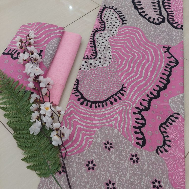 Kain Batik Motif Serit Lawas Pink Hijau Oren Bahan Katun Pekalongan 2 Meter