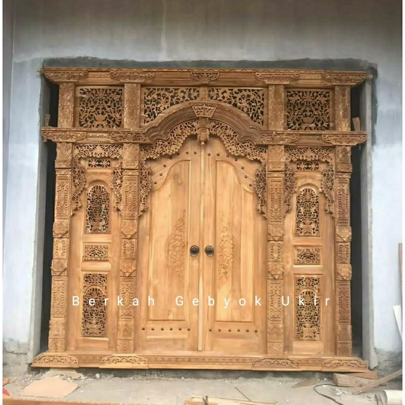 pintu gebyok jawa/pintu rumah klasik modern ful kayu jati ukir jepara