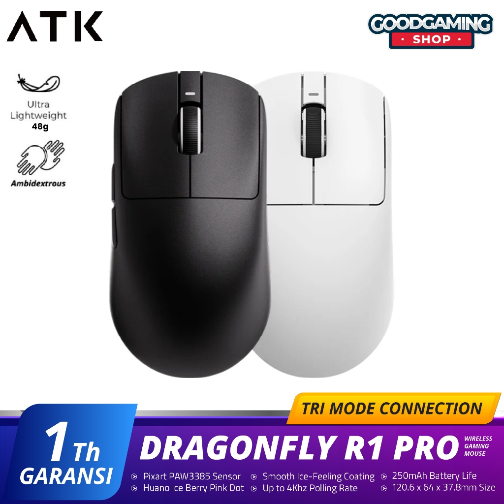 VGN VXE R1 Pro - Mouse Gaming Wireless 26000 DPI Putih Hitam