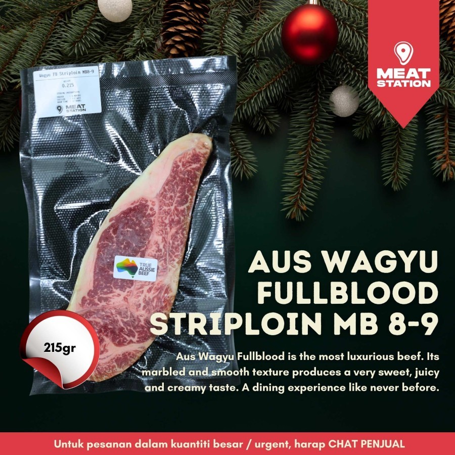 

AUS Wagyu Fullblood Striploin MB 8-9 215g / Beef Steak Cut / Beef Import