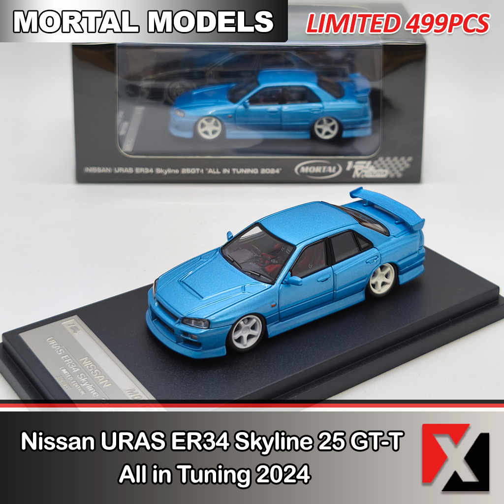 MORTAL 1:64 Nissan URAS ER34 Skyline 25GT-T All in Tuning 2024 Rear Wing Ice Blue