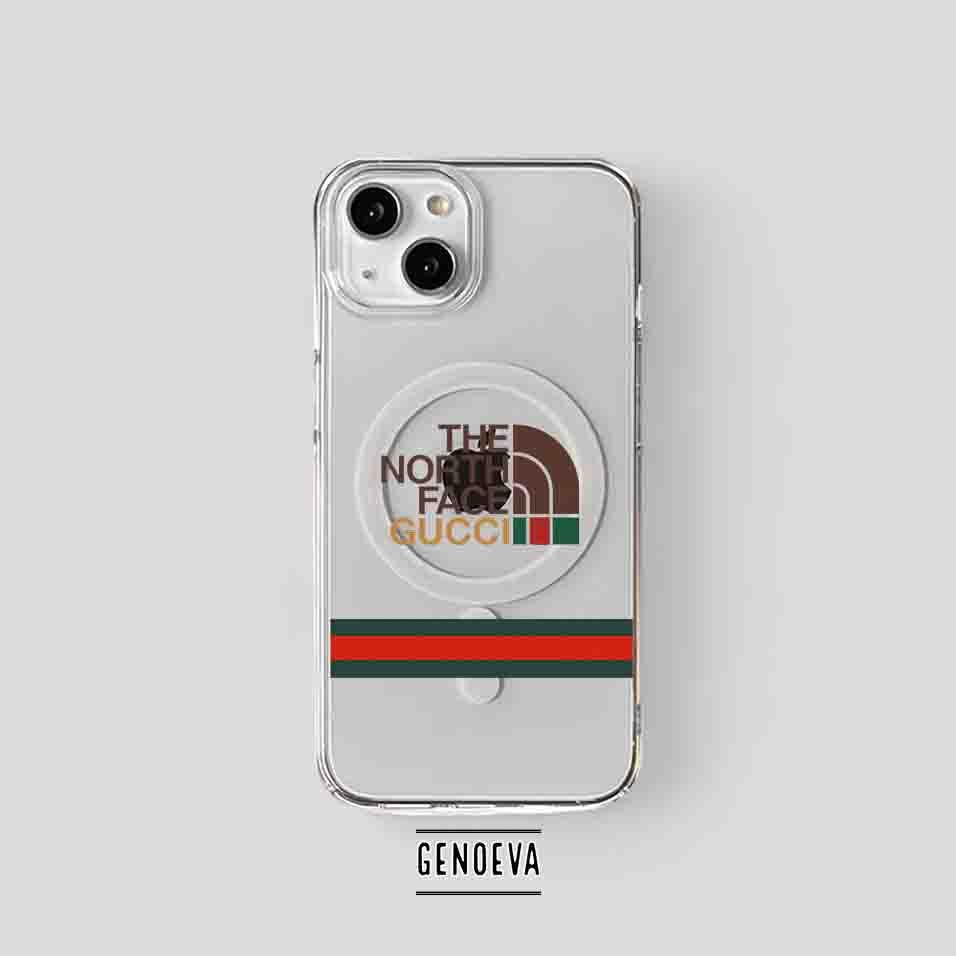 Hybrid Crystal Clear Case iPhone 15 14 13 12 Mini 11 Pro Max 16 Pro XS MAX GUCCI North Face