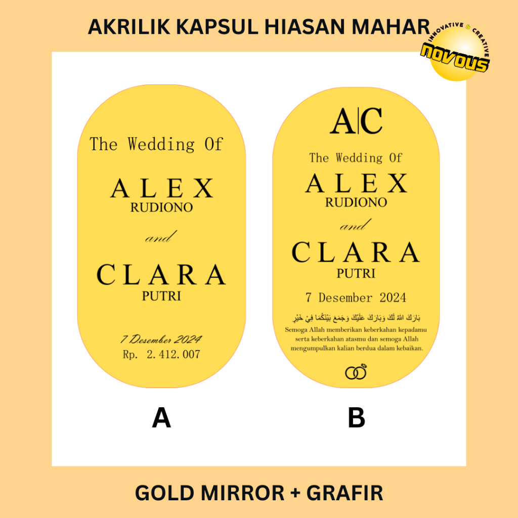 AKRILIK GOLD MIRROR OVAL KAPSUL HIASAN MAHAR GRAFIR