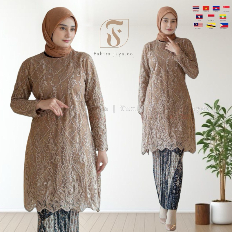 Dheefa - SET TUNIK HIRRA BRUKAT MODERN ELEGAN SIMPLE TERBARU - KEBAYA MODERN - DRESS KONDANGAN WANIT