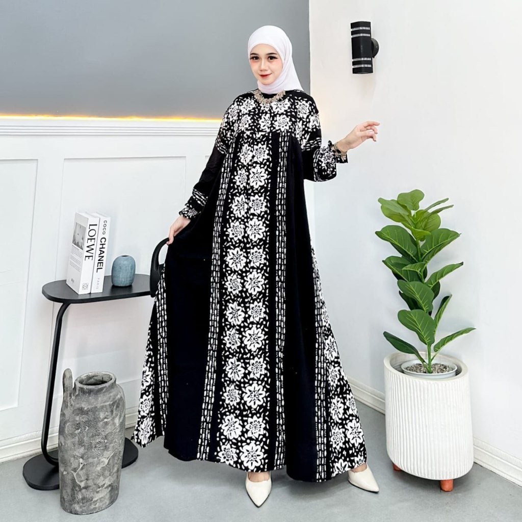 Batik Habibi - Gamis Cap Monokrom, Gamis Jumbo, Gamis Cap Pekalongan, Batik Pekalongan, Gamis Muslim