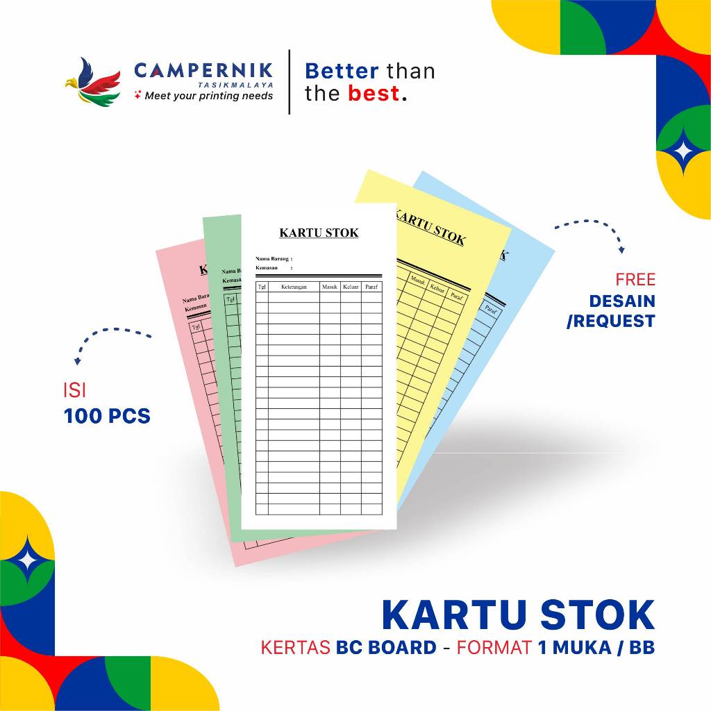 

CETAK KARTU STOK / 1 PACK ISI 100 / BAHAN BC 160 Gram