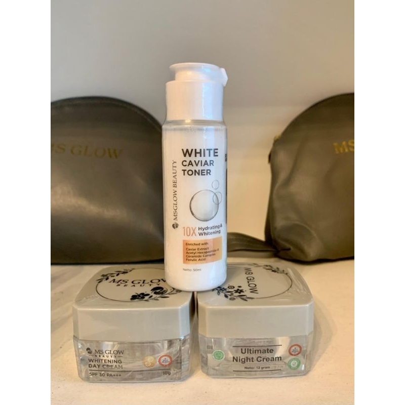 TONER GLOWING MS GLOW,DAY CREAM MS GLOW & ULTIMATE NIGHT CREAM