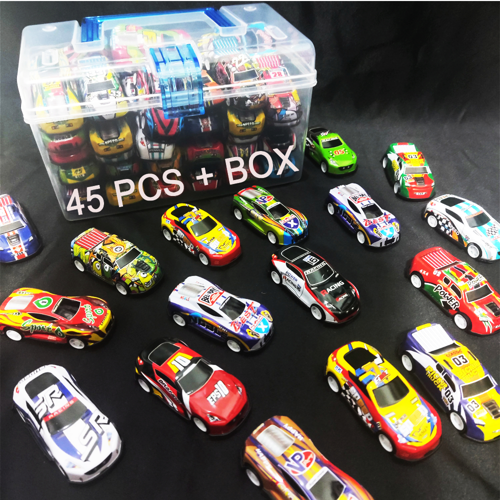 

(45 Pcs + Box Container) Mainan Mobil Mobilan Anak Bahan Besi Alloy Pullback / Mainan Edukasi Anak /
