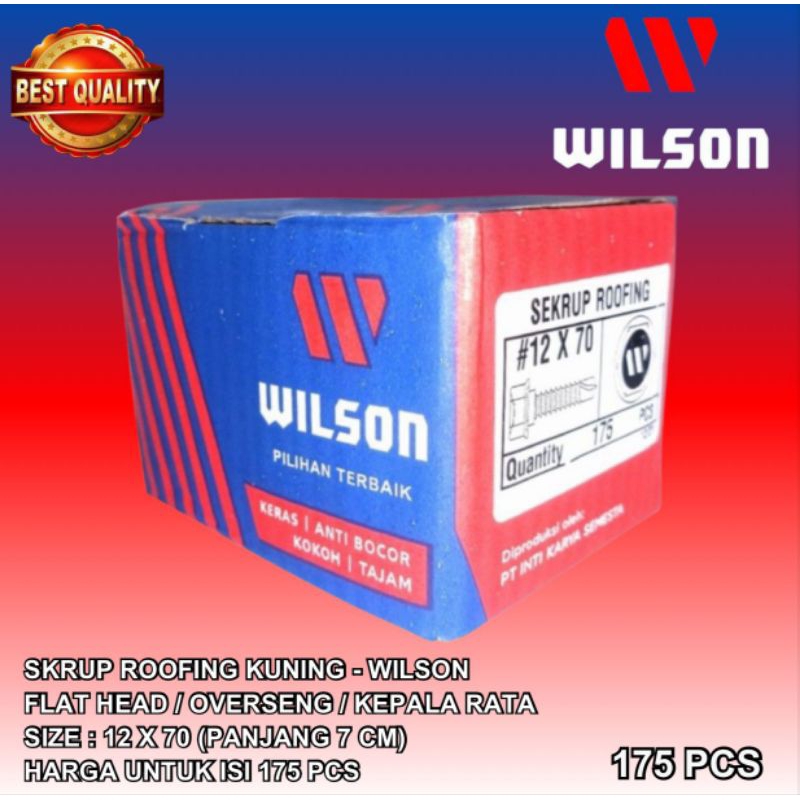 Skrup / Sekrup WILSON Baja Ringan Holo /Spandek/Roofing Kuning 12x70 isi 175pcs