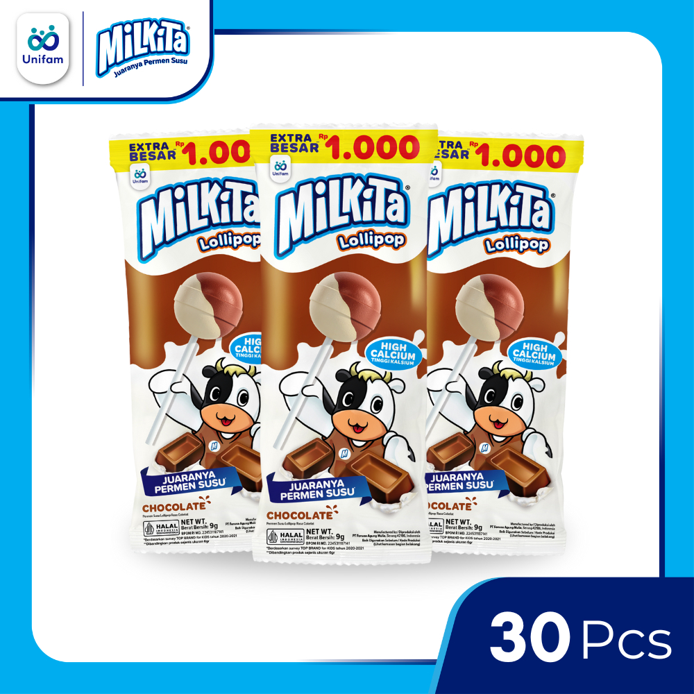 

Milkita Permen Lolipop Susu Coklat Hanger Max - Milk Candy 1 Bag (Isi 30Pcs) @9 Gram - Coklat