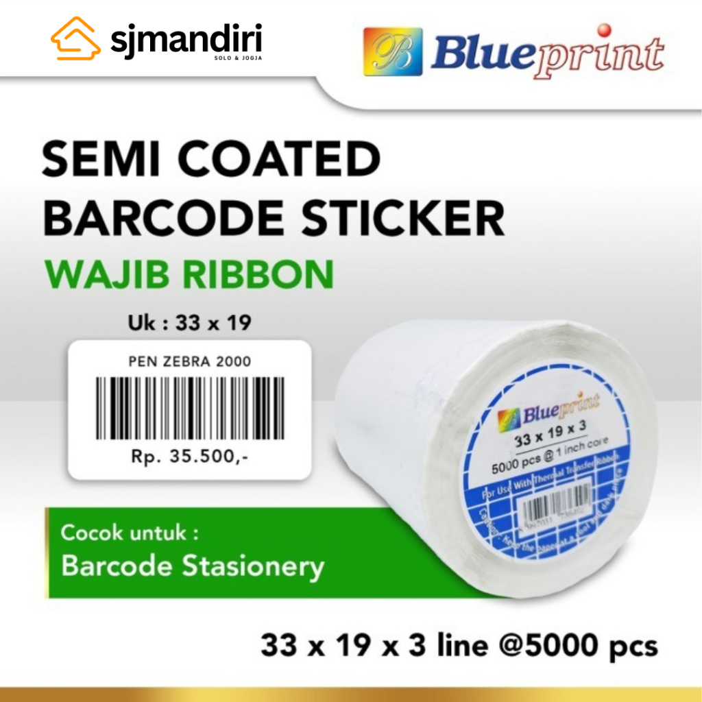 

Blueprint Sticker label 33 x 19 x 3Line Semi Coated label stiker barcode