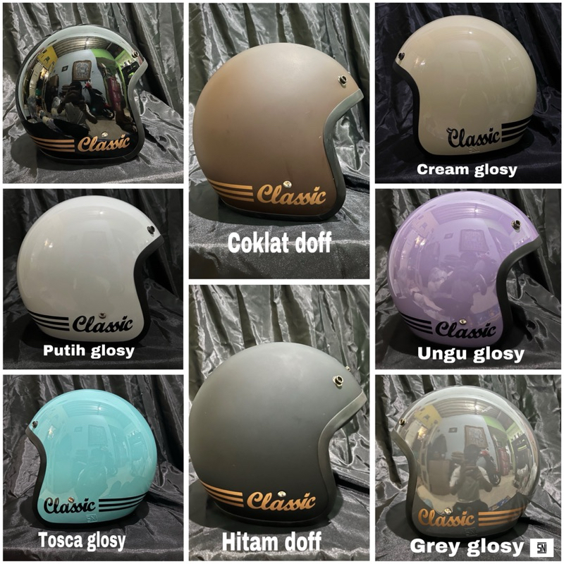Helm Classic Putih Glosy Coklat Doff Hitam Ungu Glossy/Helm bogo Dewasa ,bogo Classic pria/wanita