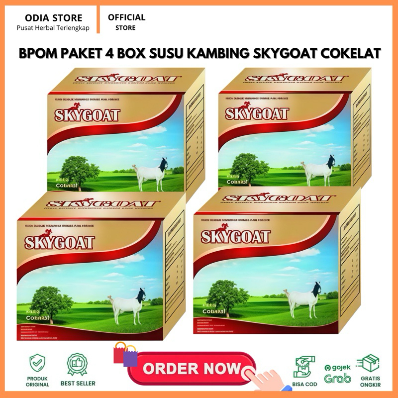 

BPOM PAKET 4 BOX SkyGoat Susu Kambing Etawa dan Krim Bubuk Rasa COKELAT Per Box isi 10 Sachet