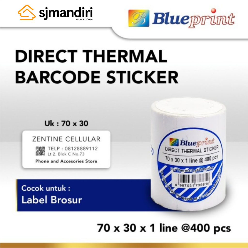 

Direct Thermal Sticker Label 70 x 30mm Blueprint Label Barcode