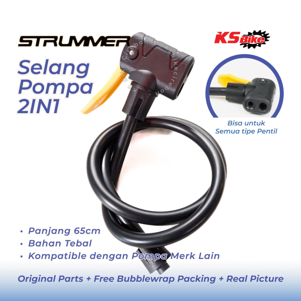 Selang Pompa Angin Sepeda Strummer Dual Head 2 Lubang Presta FV AV SV Ban Kecil Besar MTB Lipat Fixi