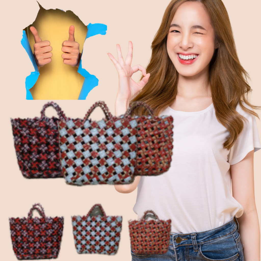 Tas souvenir daur ulng Bungkus Kopi Kapal Api Kerajinan Anyaman Tas Belnja Pasar sayur dan buah