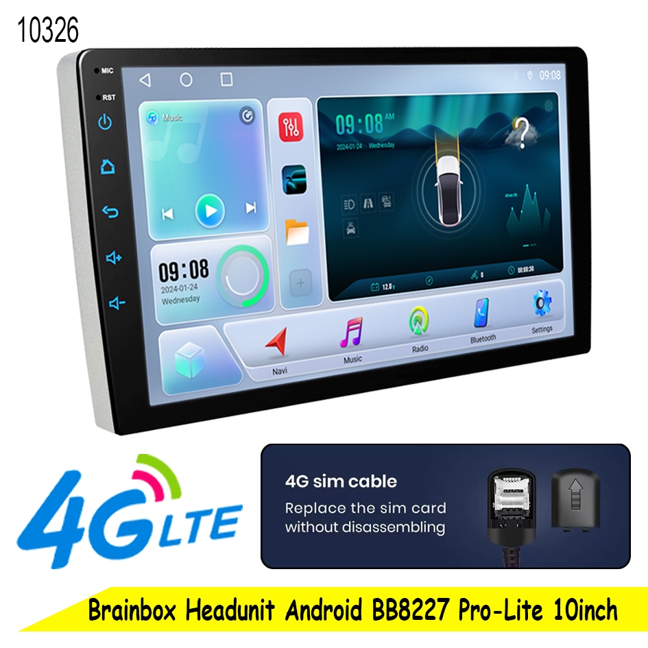 Brainbox Head Unit Pro Lite Android Mobil 10 Inch 8GB + 128GB Full Screen Headunit Double Din Tape M