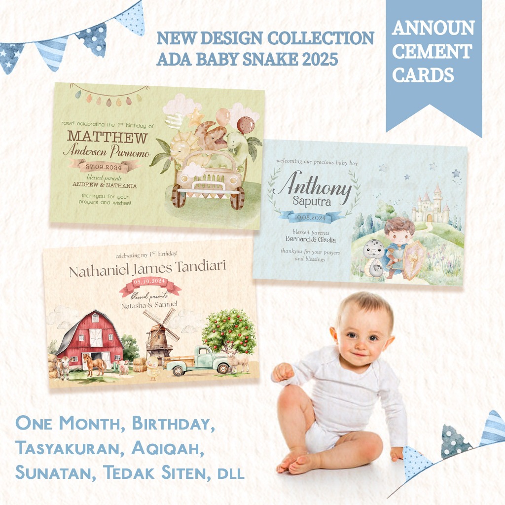 NEW DESIGN Kartu Ucapan baby Boy / Undangan Satu Bulanan One Month Baby Manyue Manyek Tasyakuran Sel