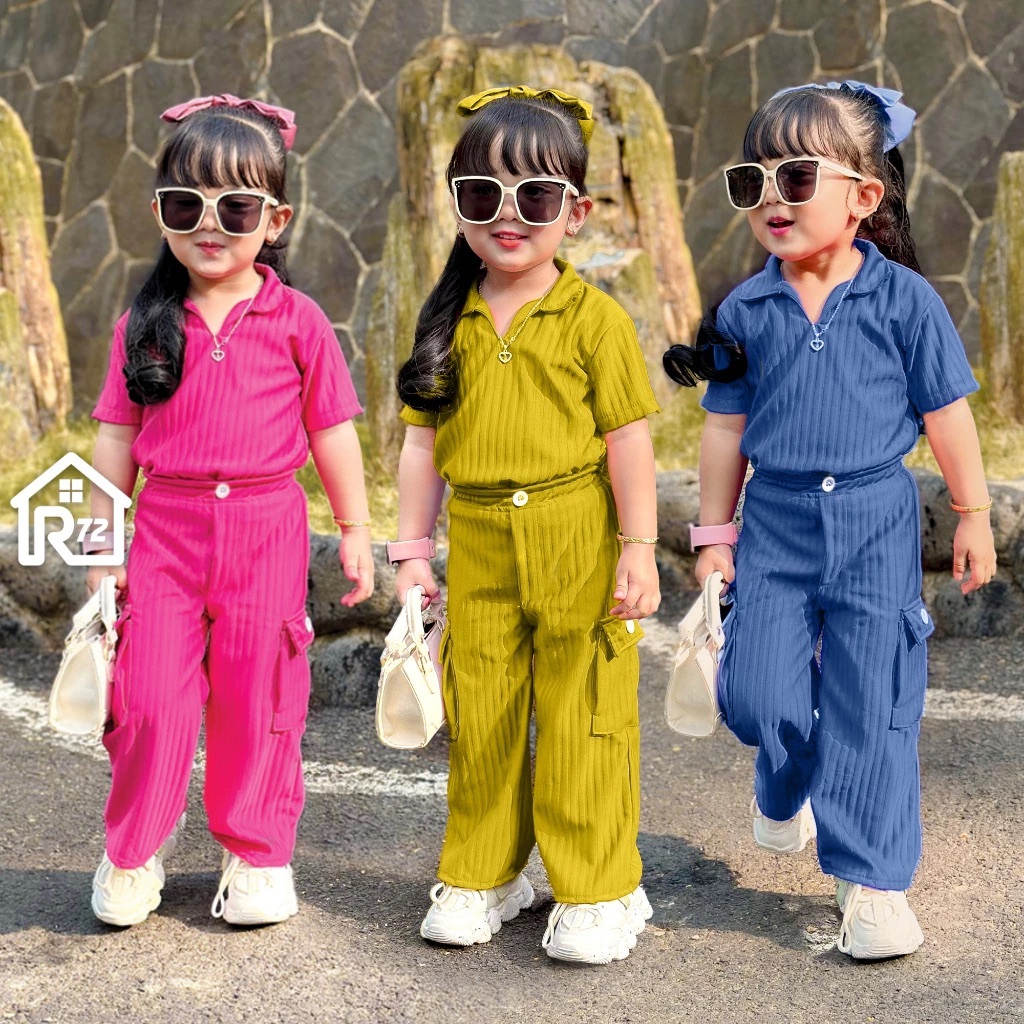 Setelan Knit anak perempuan / Knit Cargo Safeea / Setelan cargo anak