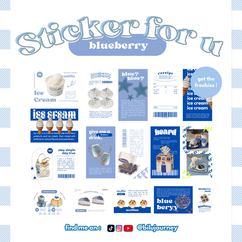 

StickerforU Blueberry Stiker Ice Cream | DIY DECO SCRAPBOOK JOURNAL | JOURNALING SET | SET | BLUEBERRY PACK | STICKER BLUE