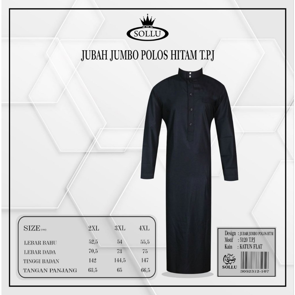 JUBAH/GAMIS PRIA REMAJA-DEWASA | 5120 PJ JUBAH JUMBO HITAM BY SOLLU