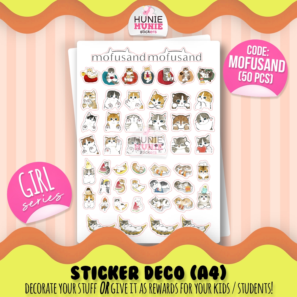 

Sticker Deco - Mofusand Cat Kucing Mofu - GIRLS SERIES - Stiker Reward Anak Cake Topper - Hunie Munie