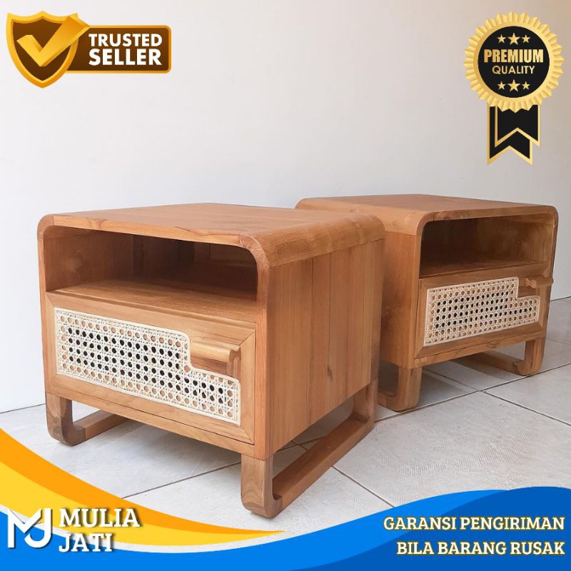 Nakas Retro jati Rotan - Nakas Rotan minimalis - Meja Nakas Retro Kayu Rotan