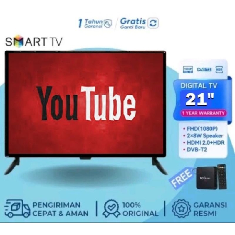 PROMO  LED TV SMART DIGITAL 21 INCH FULL LAYAR , TV DIGITAL + ANDROID BOX, bisa nonton youtube, dan 