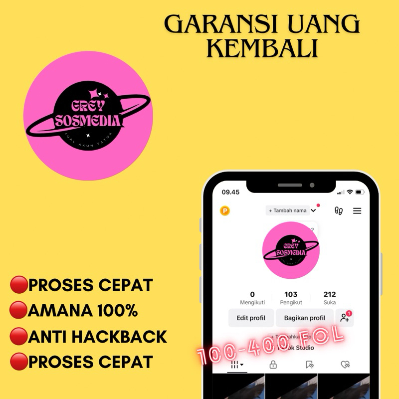 akun tiktok 100-400 fol hasil fyp konten fyp bukan bot