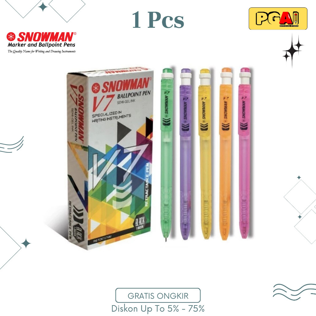 

(PGAI) BULPOIN PULPEN BALLPOINT SEMI GEL PEN SNOWMAN V7 0.7 MM TINTA HITAM 1 PCS ORIGINAL Bolpoin