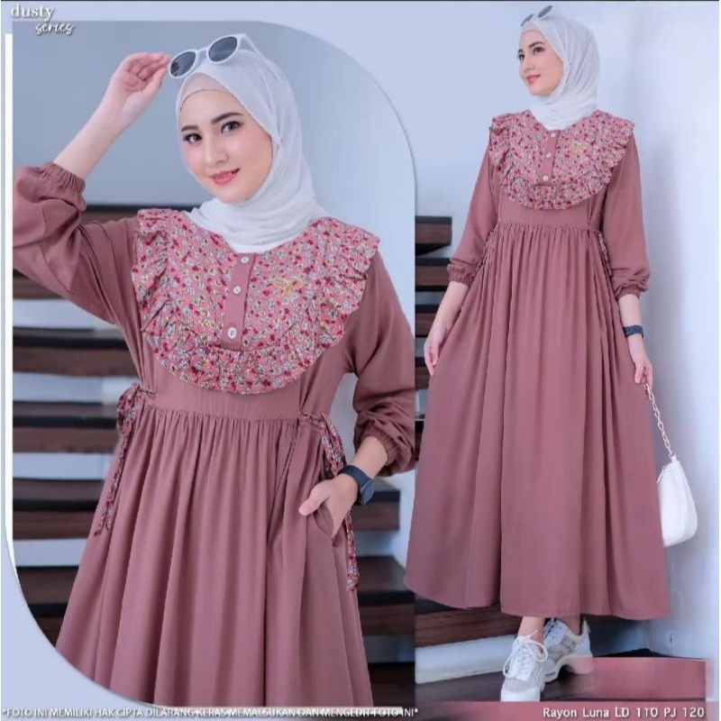 #Terbaru MIDI dress taliyah/MIDI dress rayon twill kombinasi motif bunga/MIDI dress terlaris model k