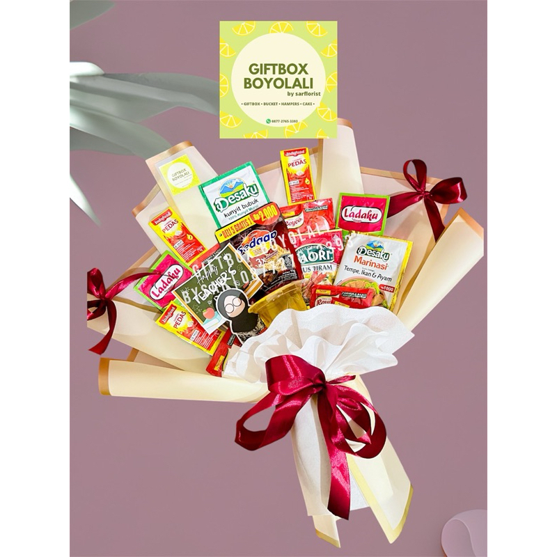 

Kado / Buket /Bouquet Unik Isi Bumbu Dapur untuk Ibu/Cewek/Perempuan/Wisuda/Sidang/Pernikahan
