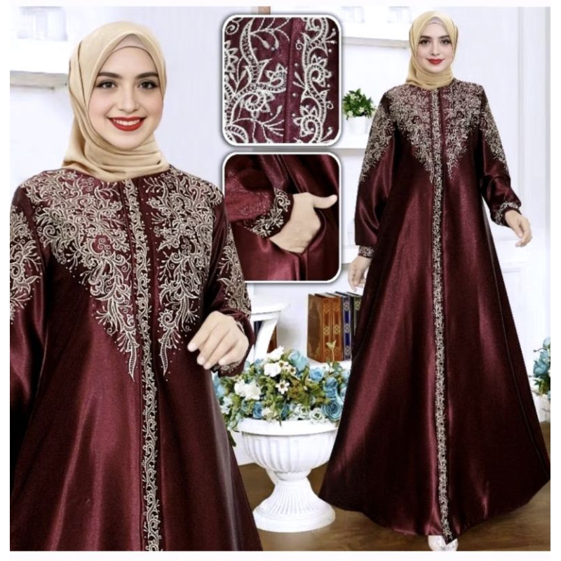 Baju Gamis Wanita Model terbaru untuk lebaran. Ukuran M. Gamis Bordir Alma