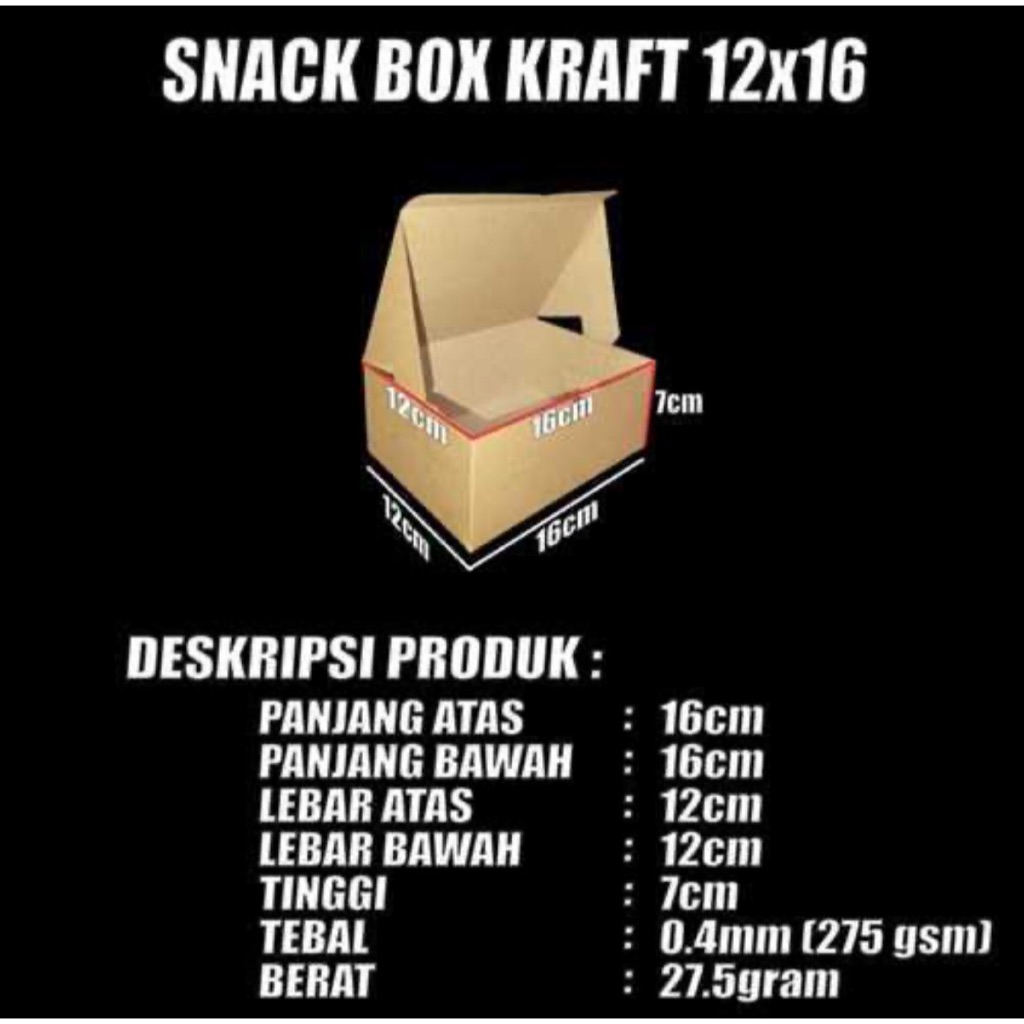 

Snack Box Kraft 12 cm x 16 cm @ 100 pc