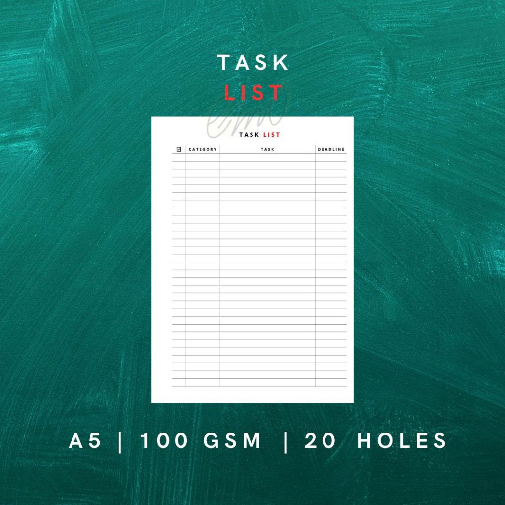 

Simple Task List A5 Binder | 100 GSM | 20 Holes