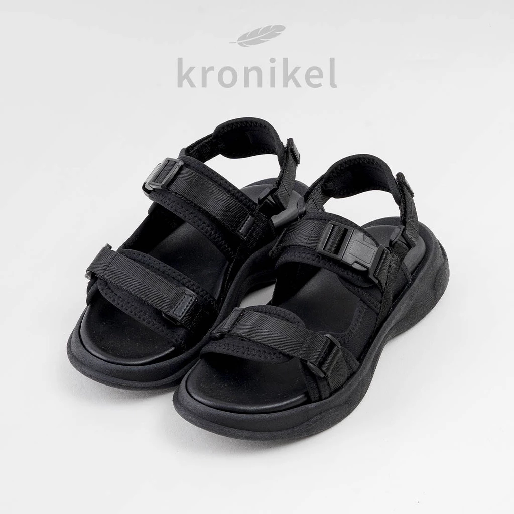 KRONIKEL Levi Sandal Tali Wanita Kasual Hitam Black