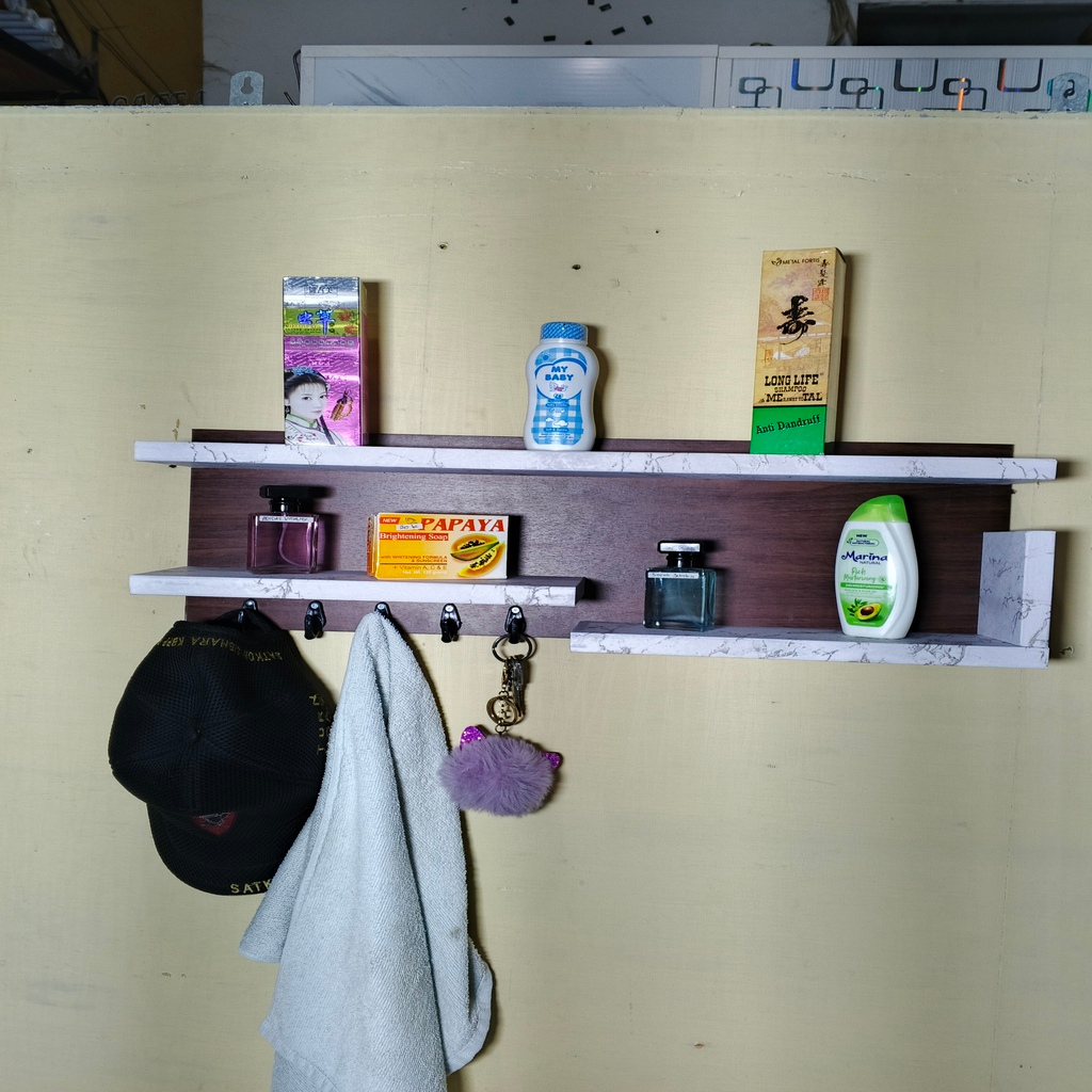(3layer)Rak Dinding Tempat Gantungan Kunci Rak Hias Dinding Ambalan Dinding-TANPA BOR DINDING