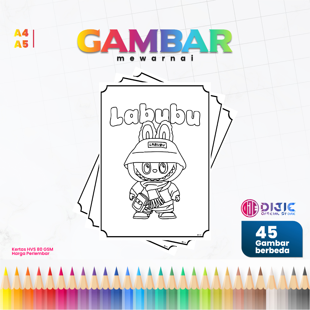 

Gambar Mewarnai Labubu – Kertas HVS 80gsm – Untuk Anak TK/SD/PAUD (Lembar Lepas, Bukan Buku)