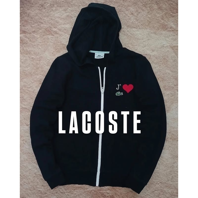 jaket hoodie lacoste bahan lembut tidak berbulu keren bekas second preloved
