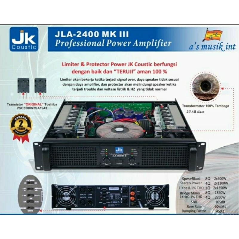 JK Custic JLA-2400 MK lII Professional Power Amplifier Original